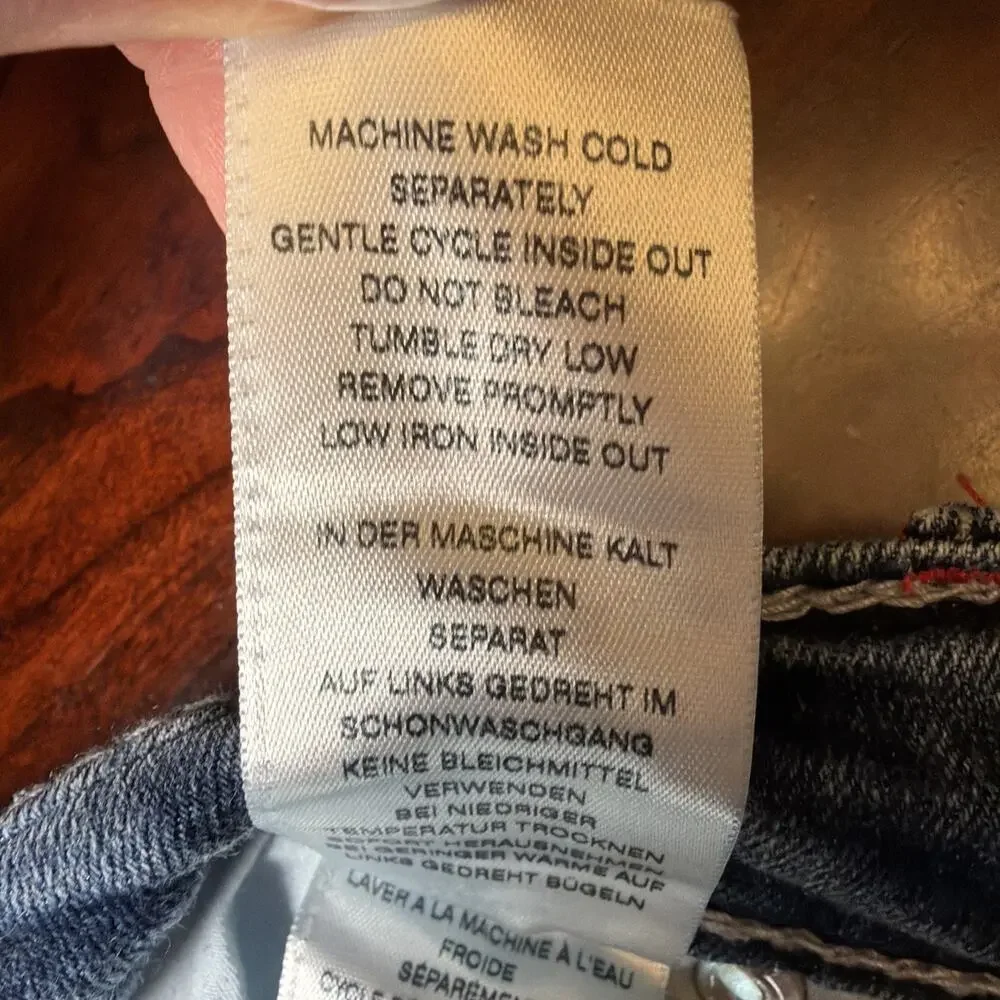 True Religion Ricky Mens Relaxed Straight Leg Blue Jeans Sz 42x33 Red Stitching